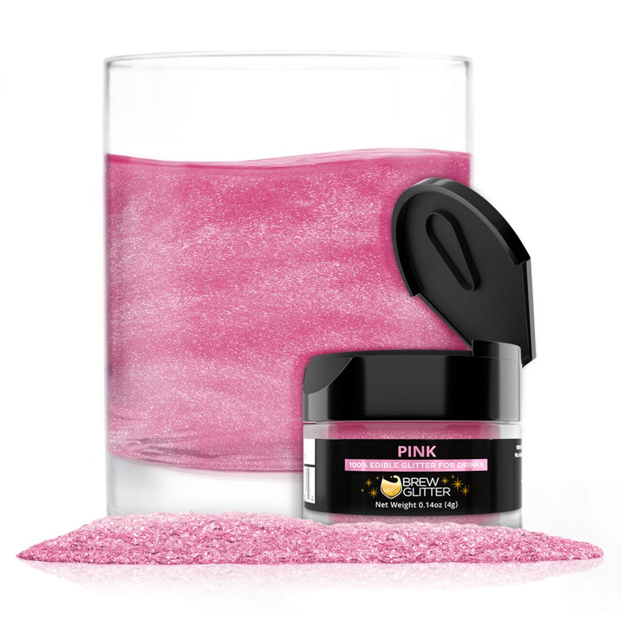 Brew Glitter - Pink Edible Drink Glitter (4g, x1 Flip-Cap Jar) for Beer, Cocktails and Beverages